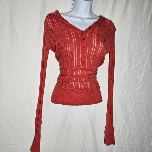 Full Tilt Tops - vintage y2k lightweight knit orange hoodie top